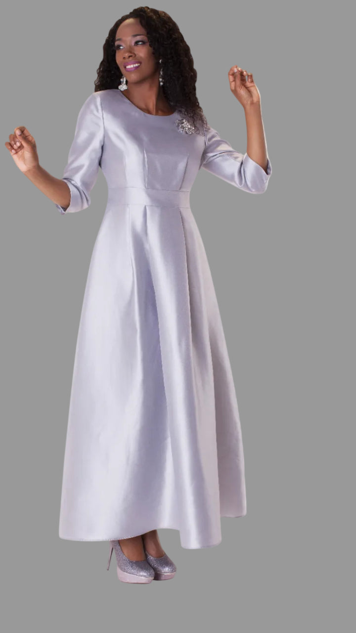 Plus Size Satin Dress with Rhinestone Brooch -4497W