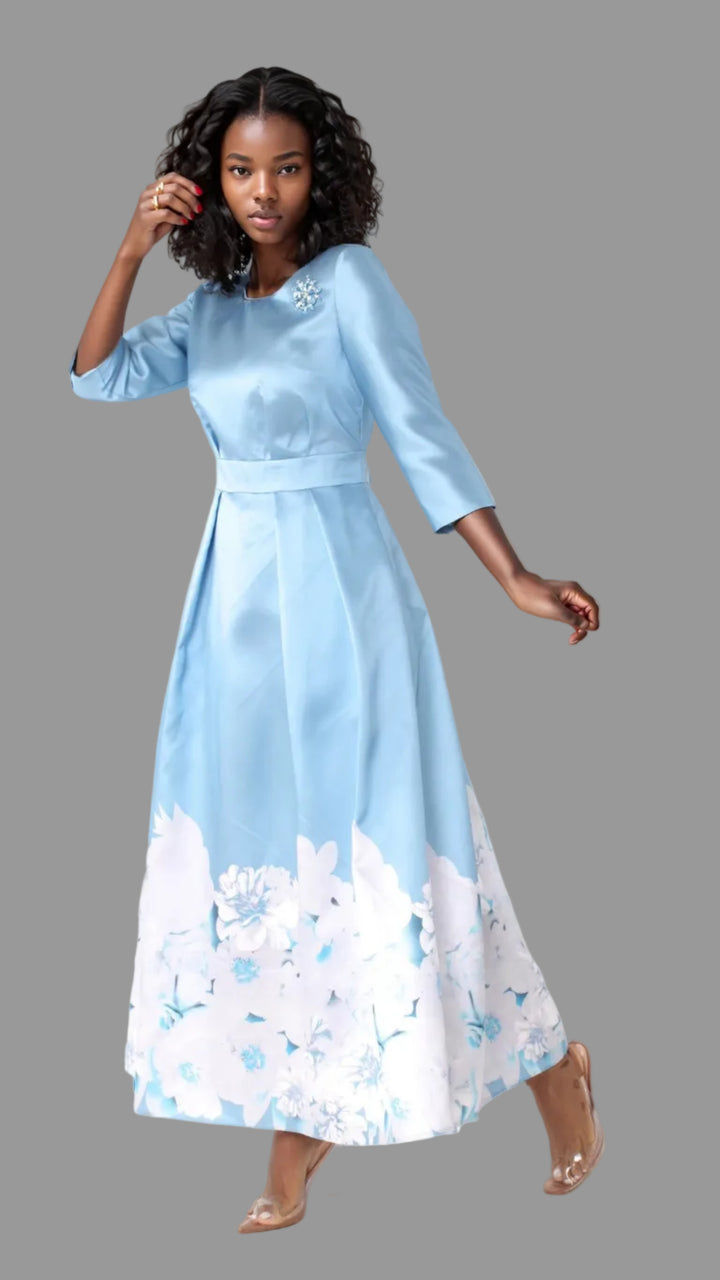 Plus Size Satin Dress with Rhinestone Brooch -4497W