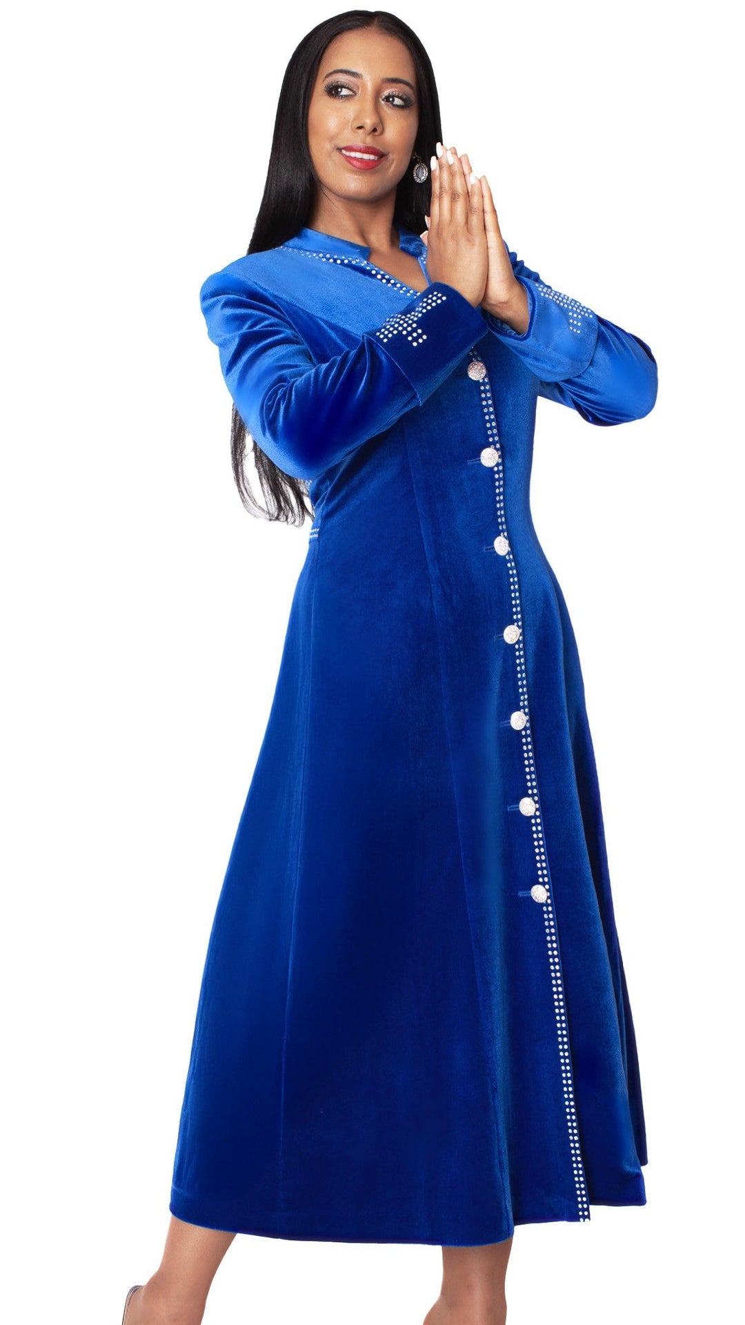Plus Size Velvet Church Robe with Crystal Trim -41031W
