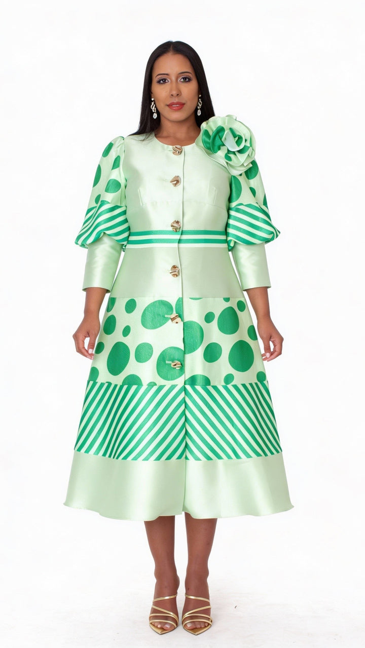 Polka Dot Stripe Bow Detail Midi Dress - 41086