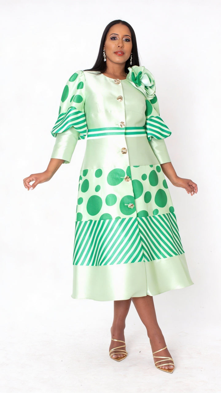 Polka Dot Stripe Bow Detail Midi Dress - 41086