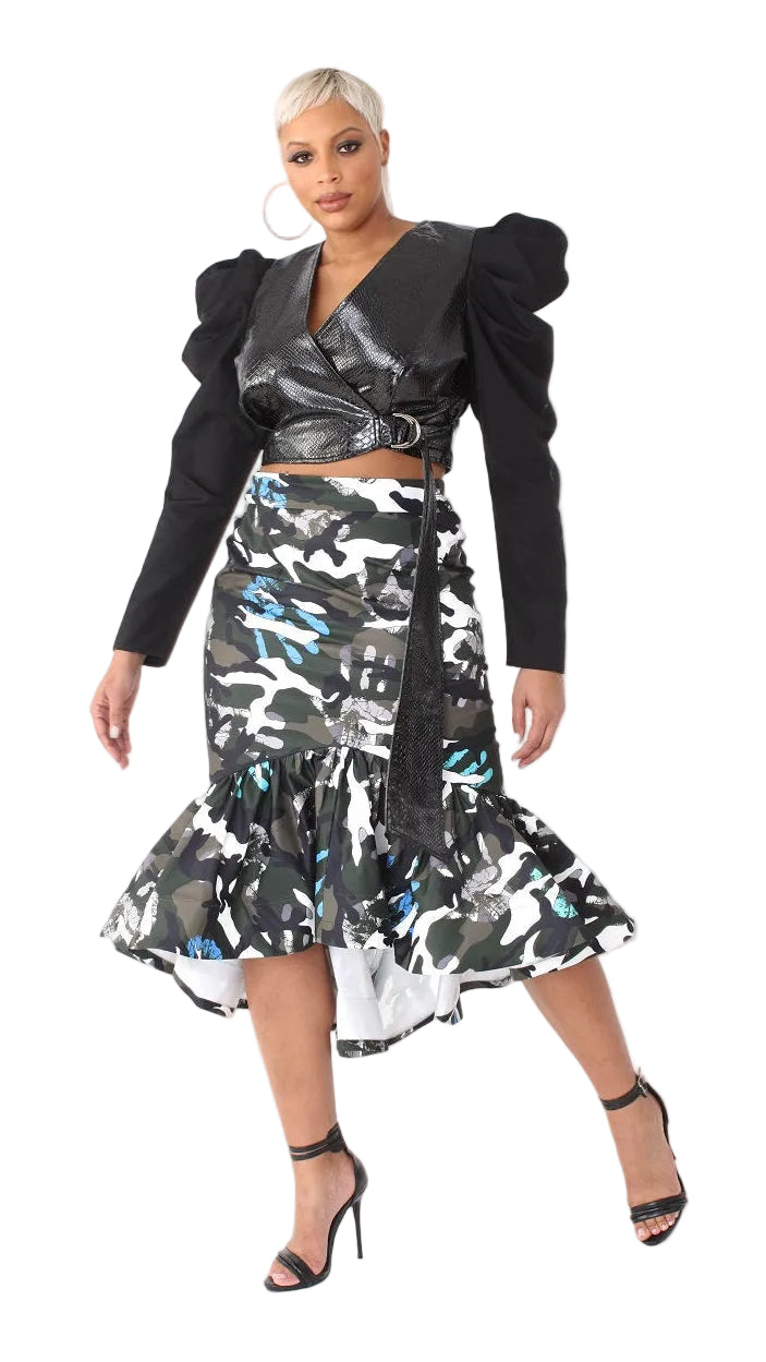 Printed High Low Skirt -81786