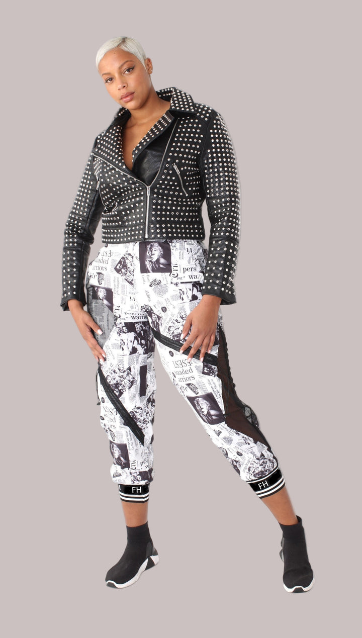 Printed Mesh Patchwork Joggers -81856