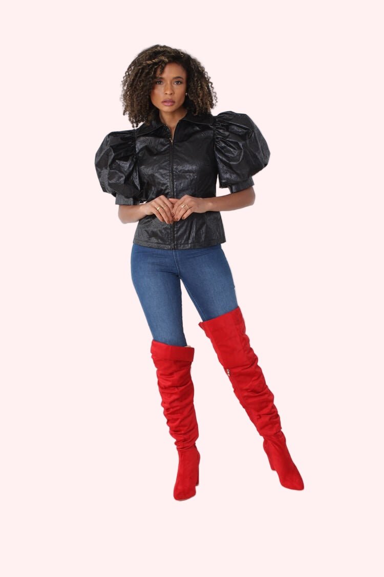Puff Sleeve Faux Leather Jacket – Style 82014 - Especially Yours