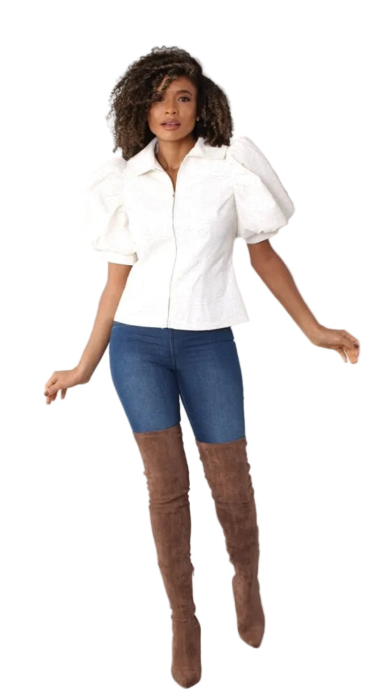 Puff Sleeve Faux Leather Jacket – Style 82014