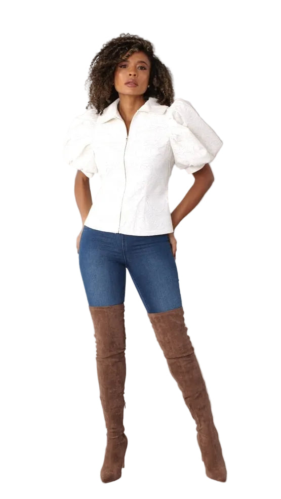 Puff Sleeve Faux Leather Jacket – Style 82014