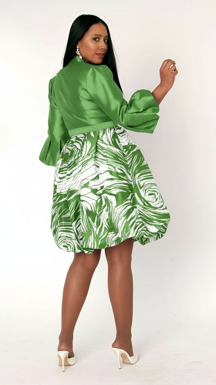 Puff Sleeve Fit & Flare Occasion Dress - 9845