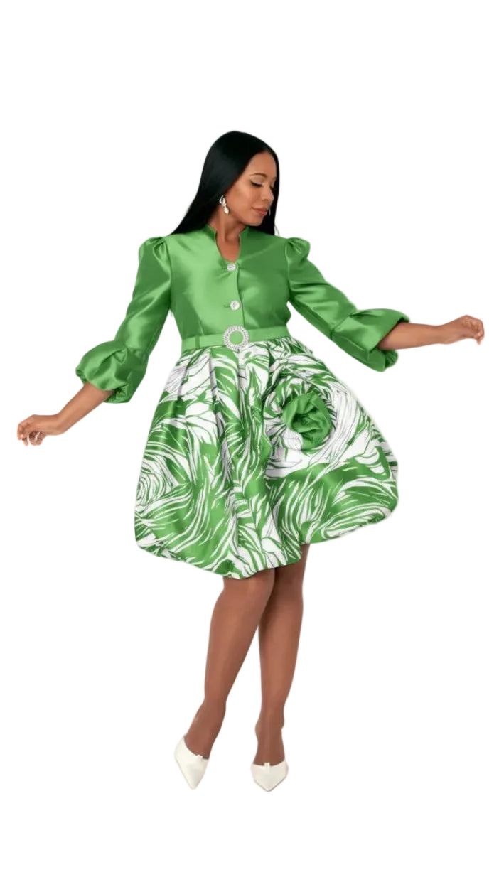 Puff Sleeve Fit & Flare Occasion Dress - 9845