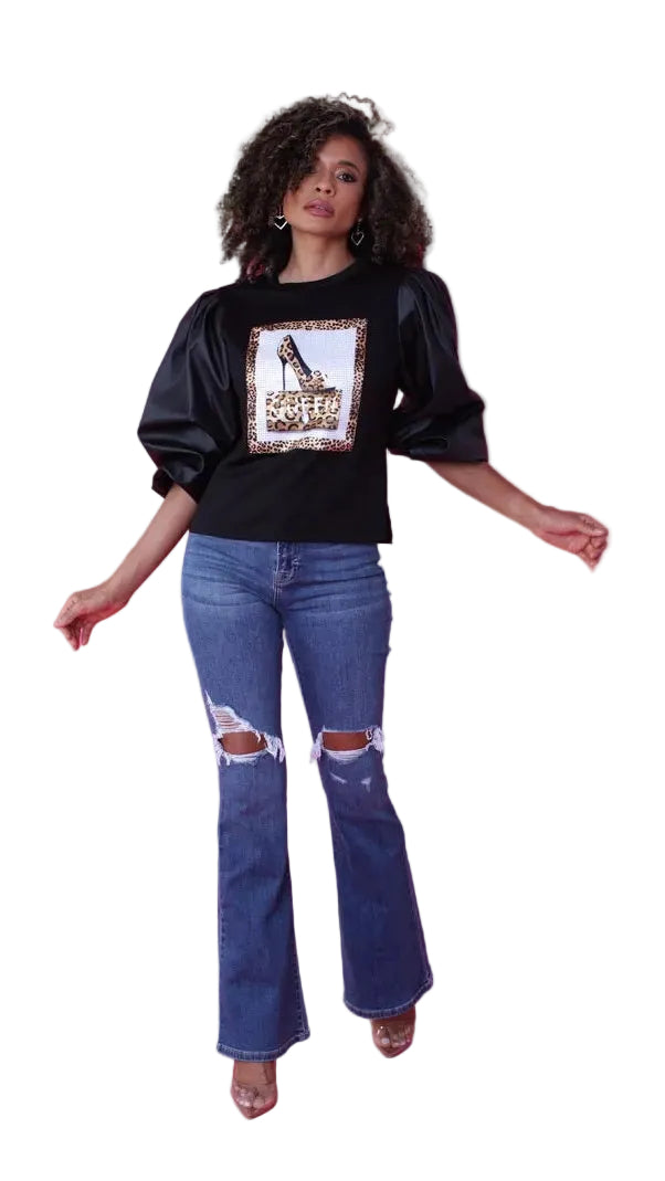 Puff Sleeve Graphic Top -82051