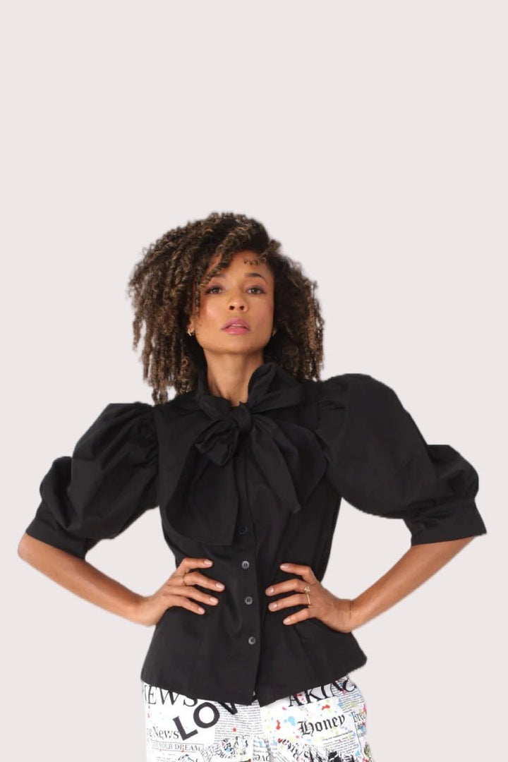 Puff Sleeve Tie Neck Blouse - 81838 - Especially Yours
