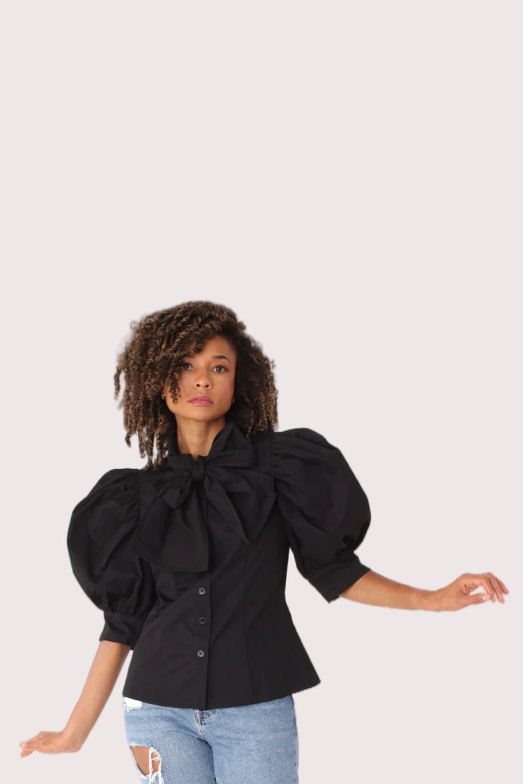 Puff Sleeve Tie Neck Blouse - 81838 - Especially Yours