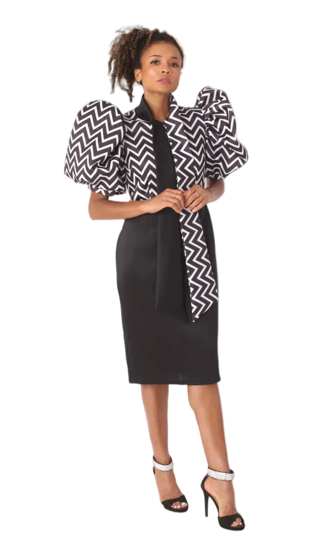 Puff Sleeve Zigzag Dress -81951