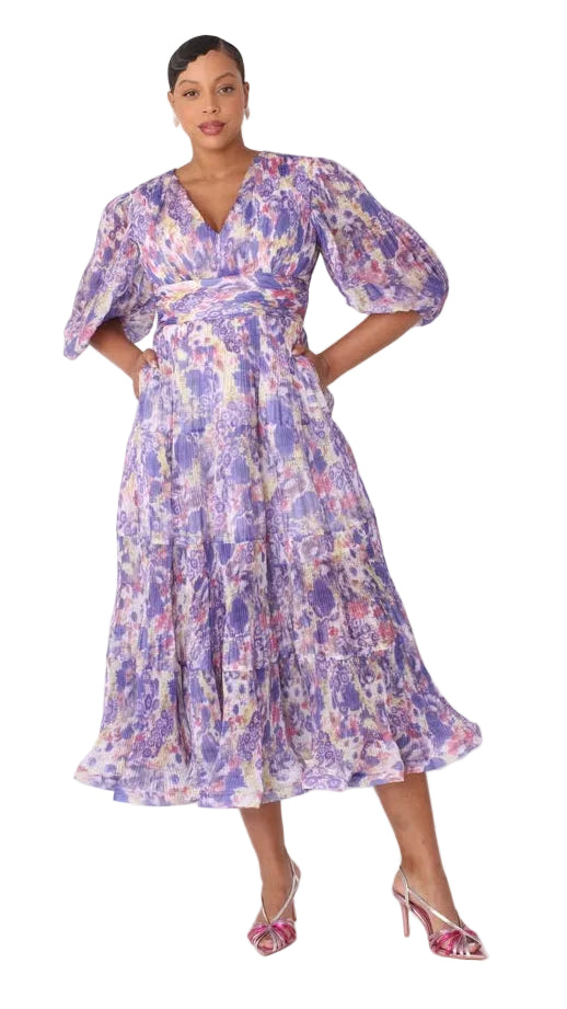 Romantic Tiered Maxi Dress with Balloon Sleeves- 82762