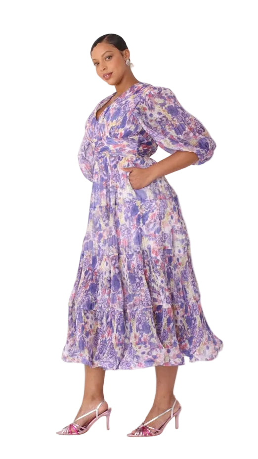 Romantic Tiered Maxi Dress with Balloon Sleeves- 82762