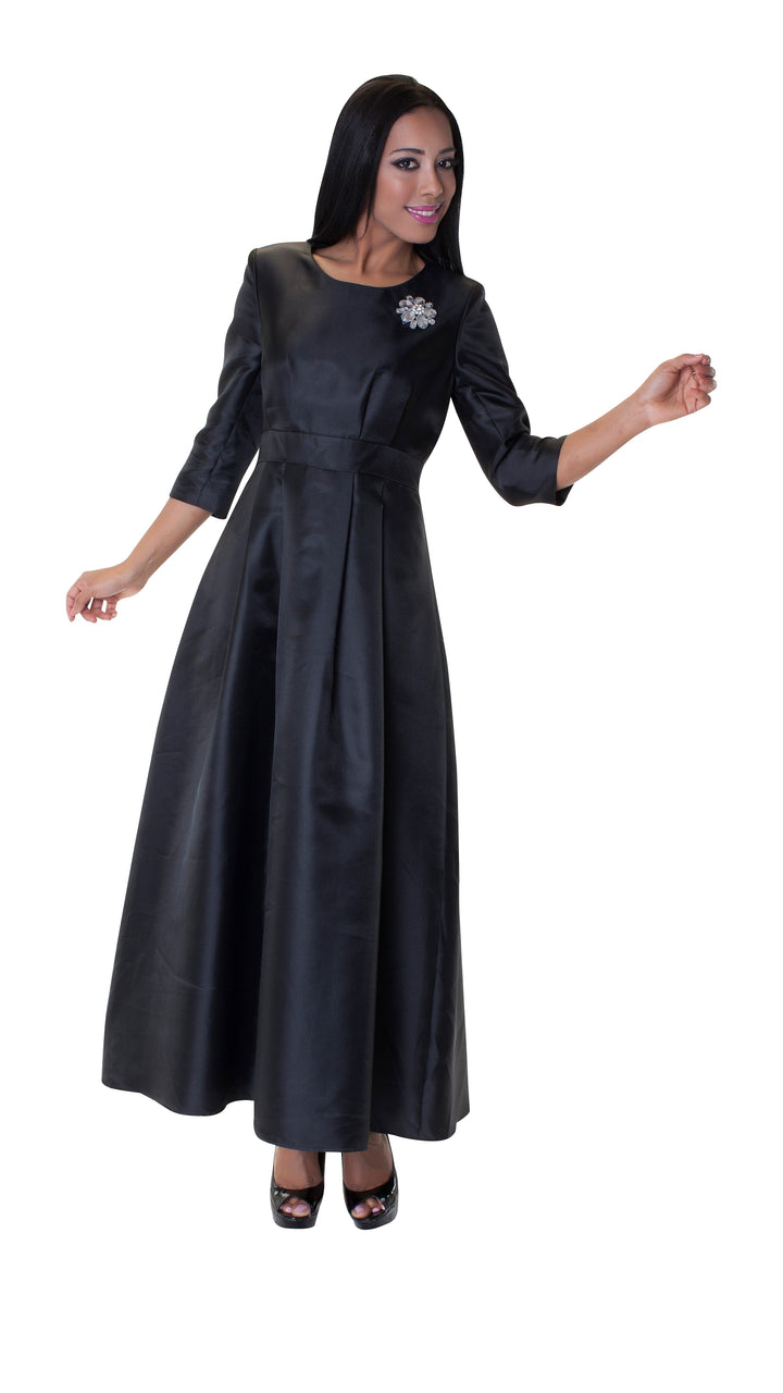 Satin Dress with Rhinestone Brooch -4497