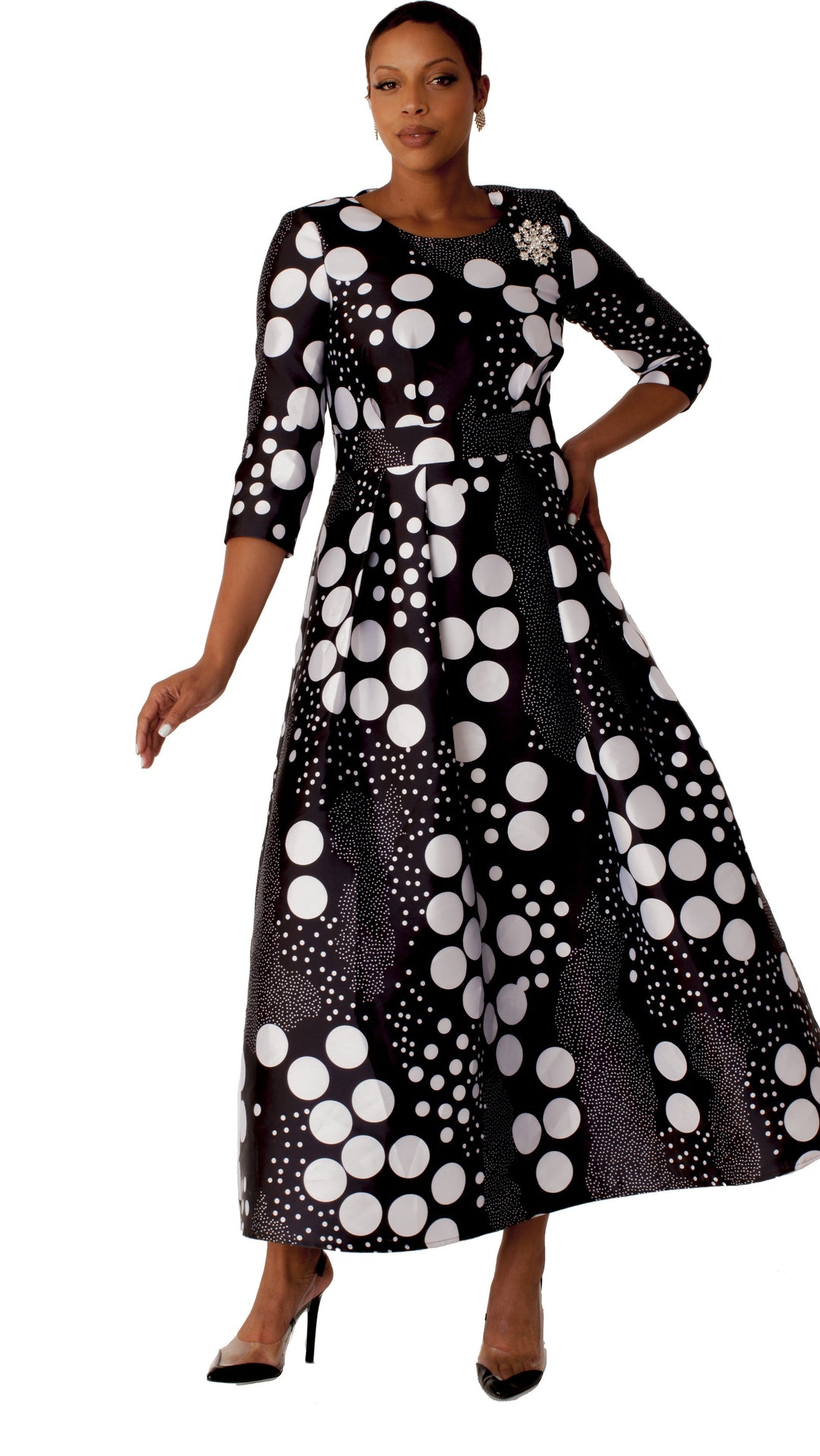 Satin Dress with Rhinestone Brooch -4497
