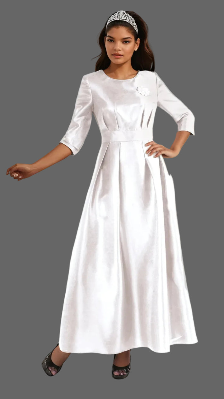 Satin Dress with Rhinestone Brooch -4497