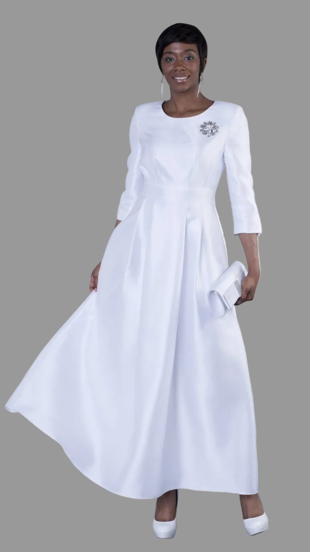 Satin Dress with Rhinestone Brooch -4497