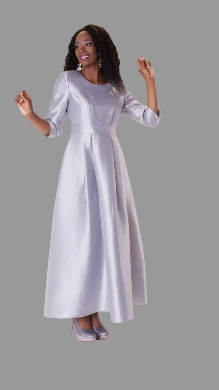 Satin Dress with Rhinestone Brooch -4497