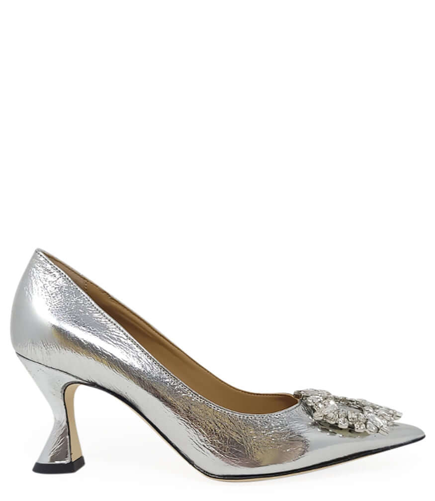 Silver Leather Kitten Heel Pump - Especially Yours