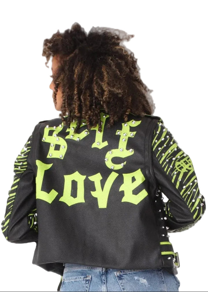 Studded Leather Jacket with Detachable Sleeves - 81989