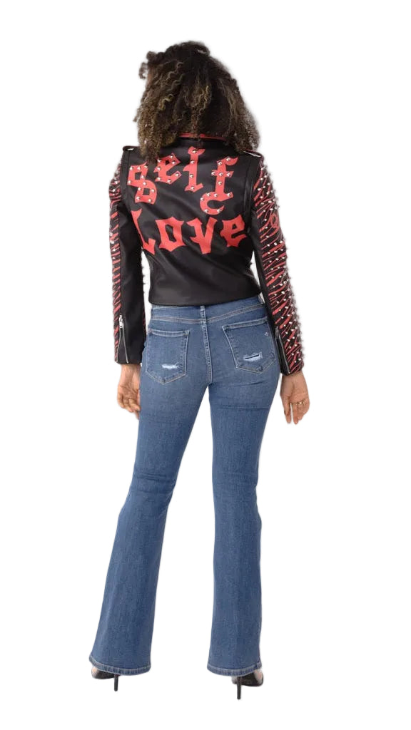Studded Leather Jacket with Detachable Sleeves - 81989