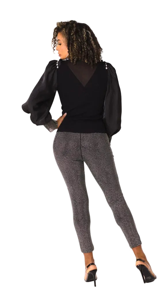 Suede Diamond Embellished Pants -82023