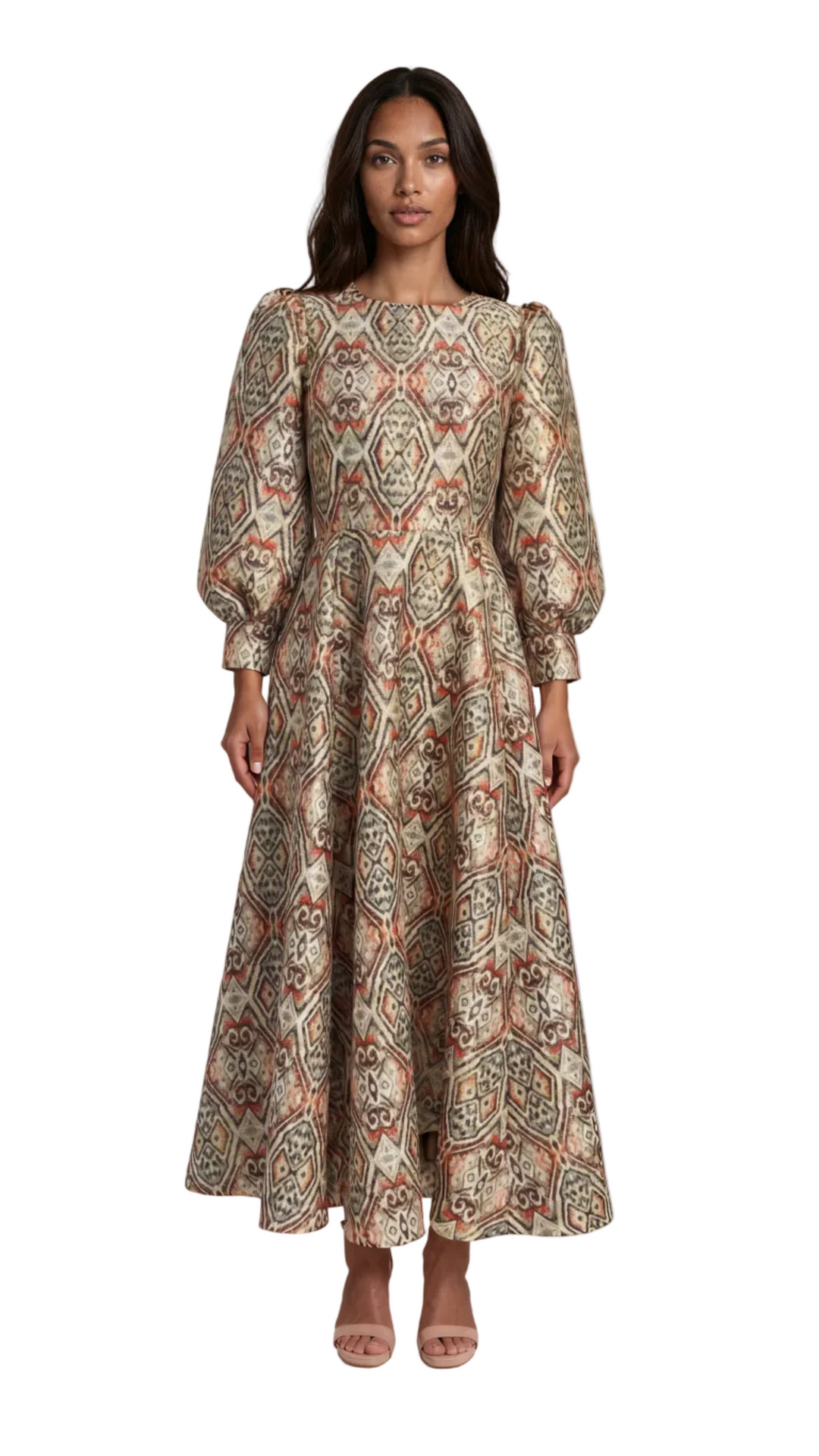 Brocade Dress with Bishop Sleeves - 4848