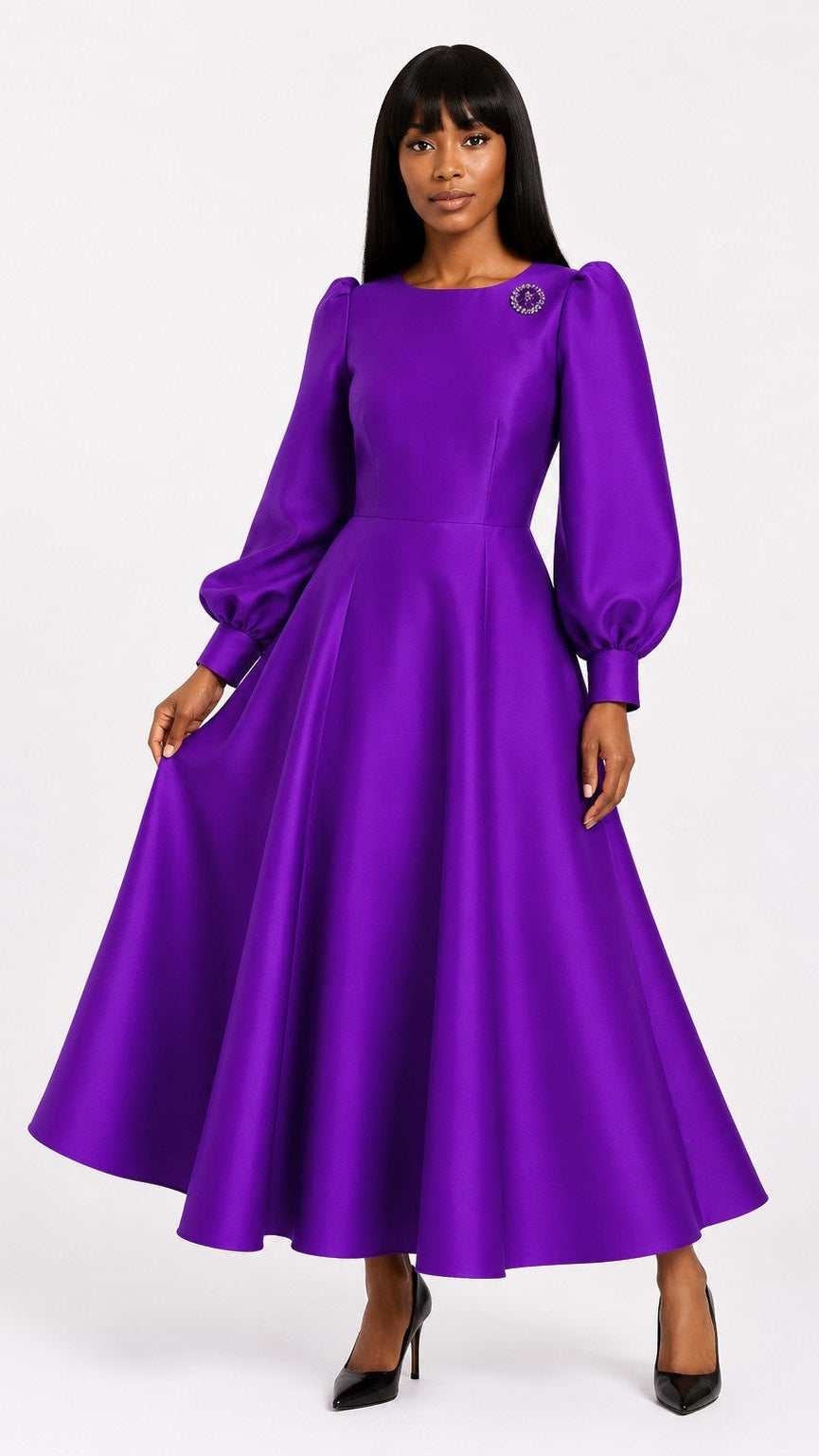 Elegant Long Dress with Bishop Sleeves - 4820