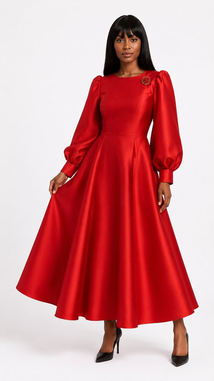 Elegant Long Dress with Bishop Sleeves - 4820