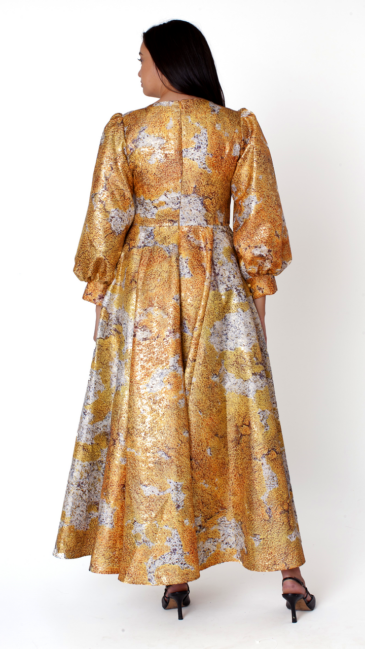 Brocade Dress with Bishop Sleeves - 4848