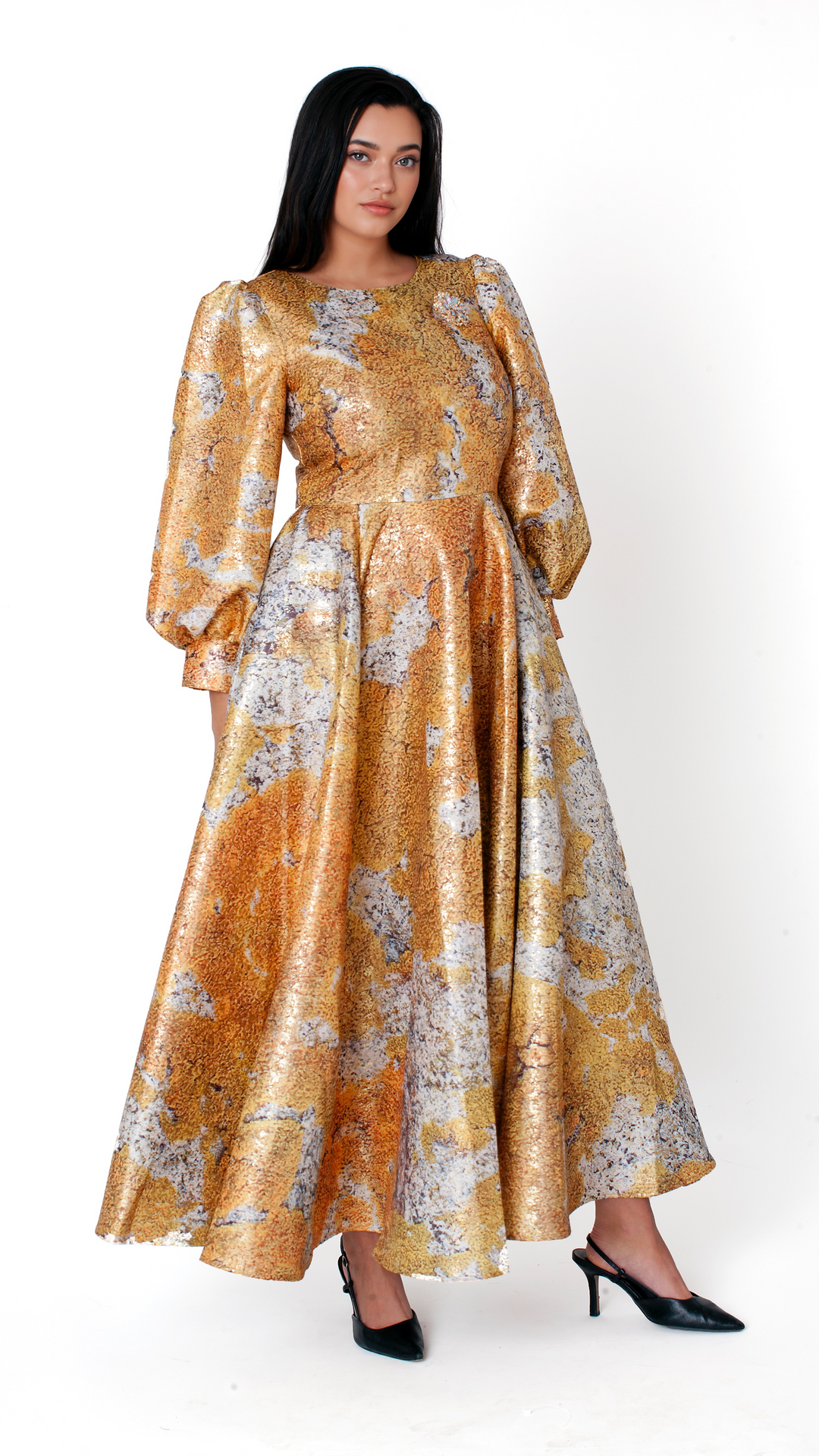 Brocade Dress with Bishop Sleeves - 4848