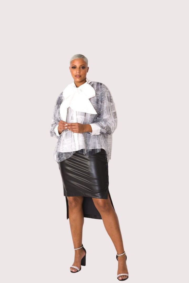 Tulle Puff Sleeve Top with Bow Collar 81922 – Statement Blouse - Especially Yours