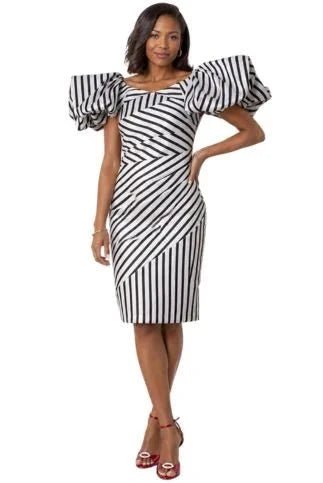 Dramatic Striped Midi Dress with Statement Sleeves - 9758 - Especially Yours