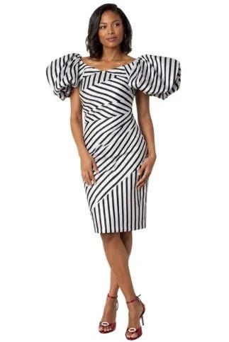Dramatic Striped Midi Dress with Statement Sleeves - 9758 - Especially Yours