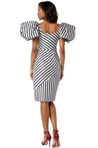 Dramatic Striped Midi Dress with Statement Sleeves - 9758 - Especially Yours