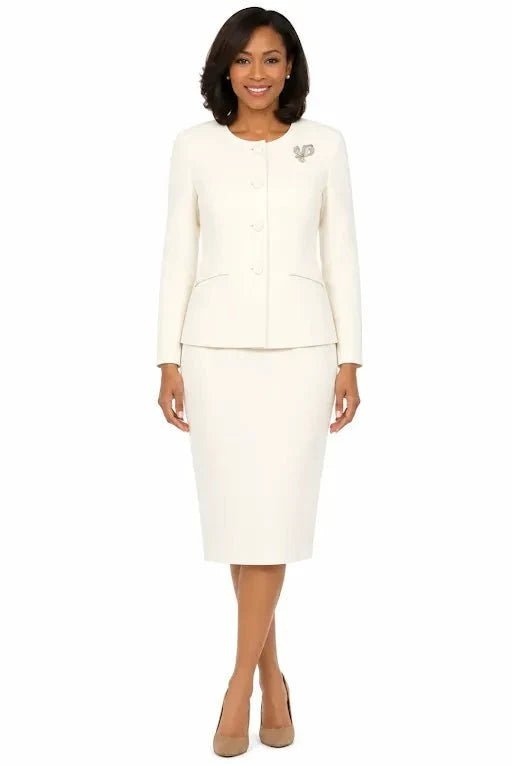 Classic Tailored 2pc Skirt Suit with Brooch-Plus - Especially Yours