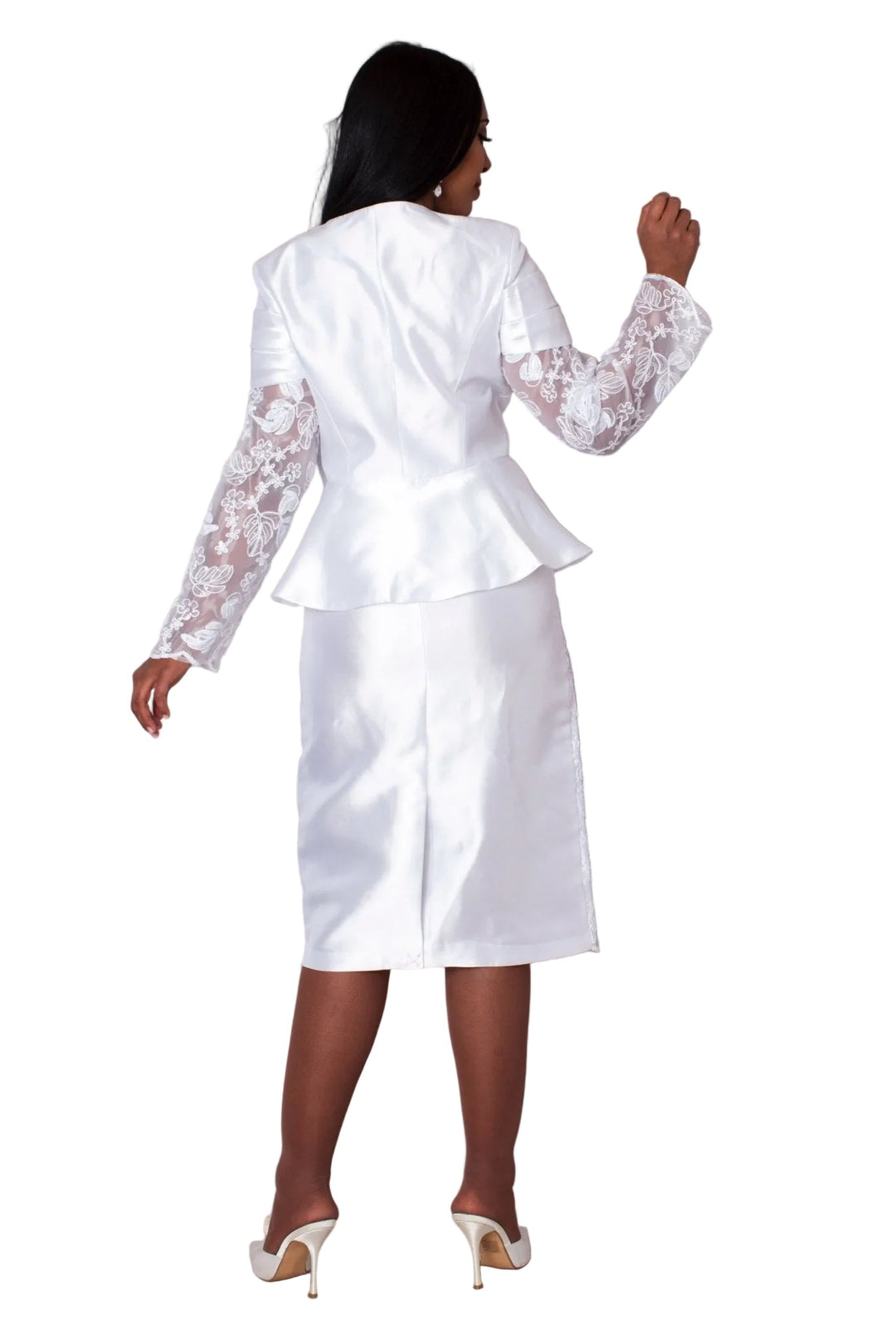 White Peplum Church Dress with Lace - 4995 - Especially Yours