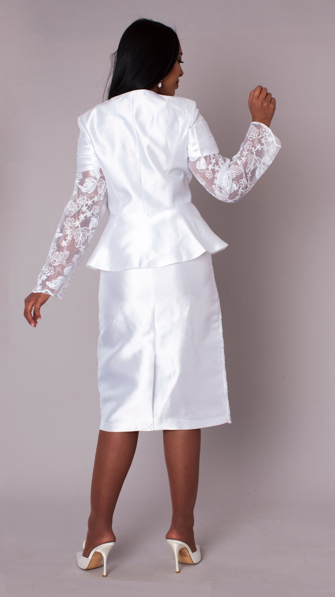 White Peplum Church Dress with Lace - 4995