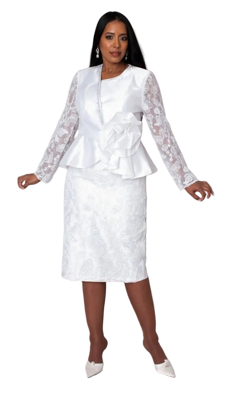 White Peplum Church Dress with Lace - 4995 - Especially Yours